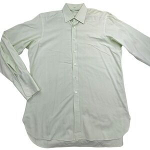 Hilditch & Key Shirt Mens 16 Large Light Green Two Fold Cotton Button Up Stain